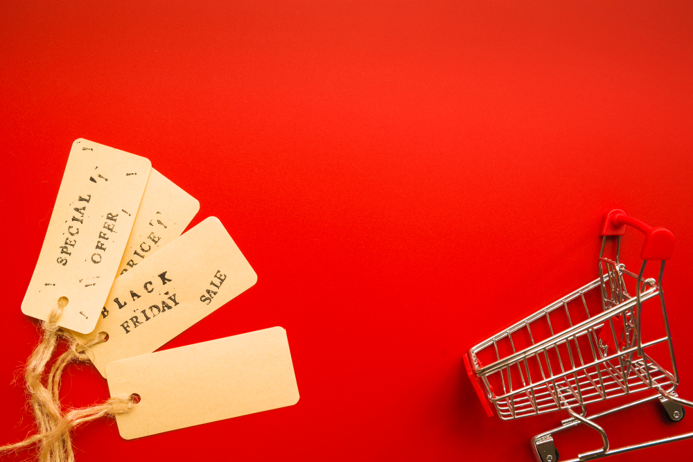 shopping cart and sale tags