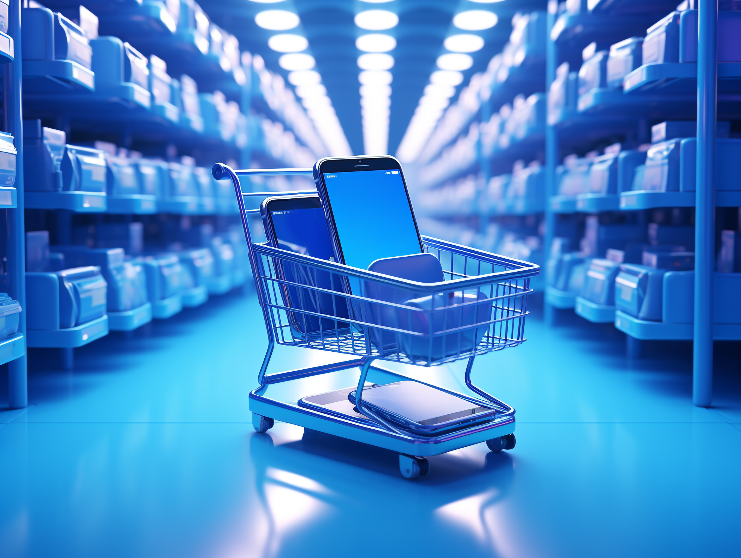 Smartphones in a shopping cart